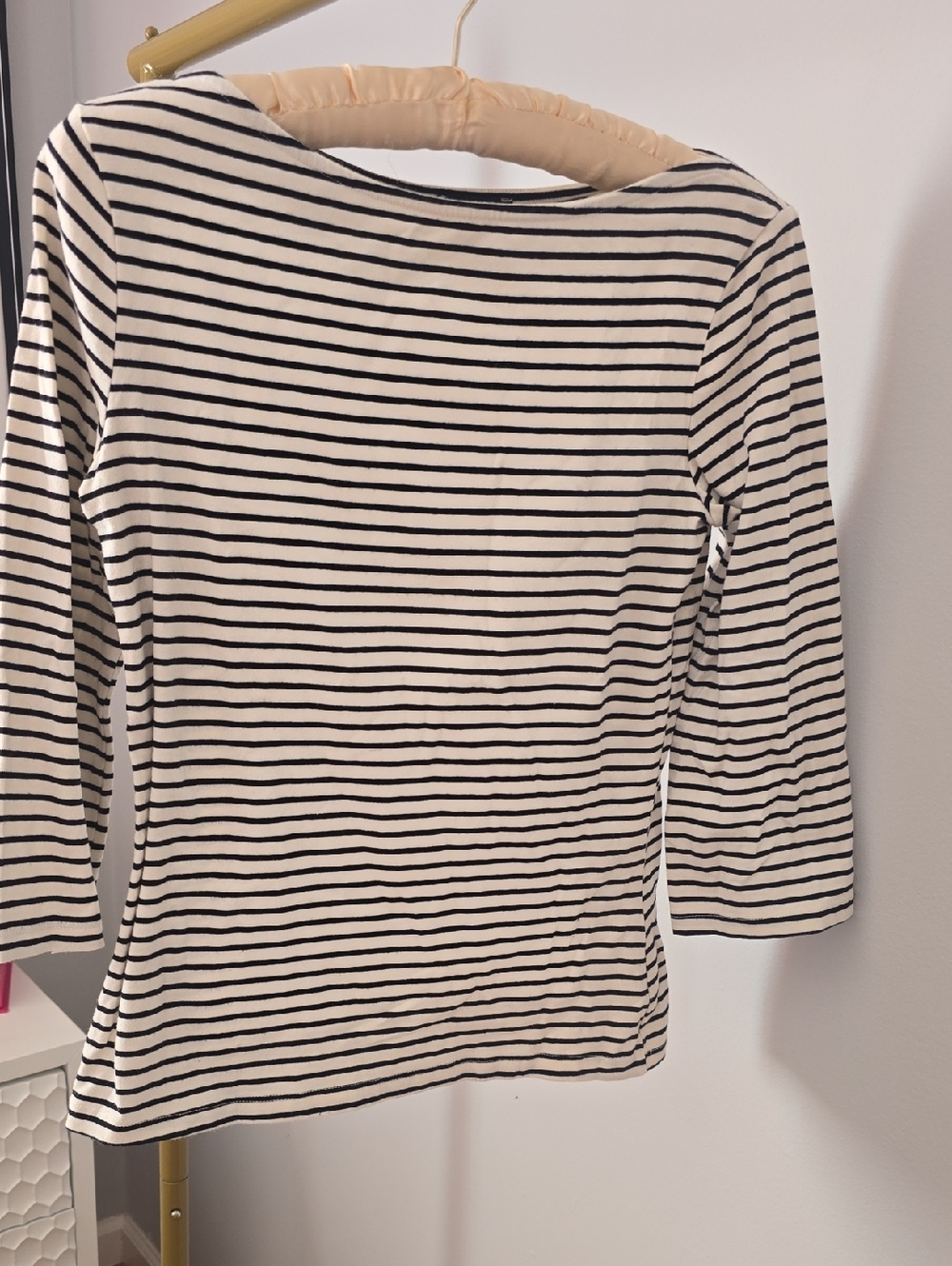 Karen Millen Striped Boatneck 3/4-Sleeve Top - Black & White